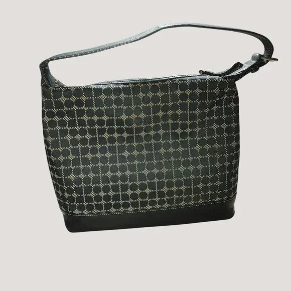 Kate Spade Should Bag New York Black Beige Canvas Leather Patterned Shoulder - Picture 8 of 8